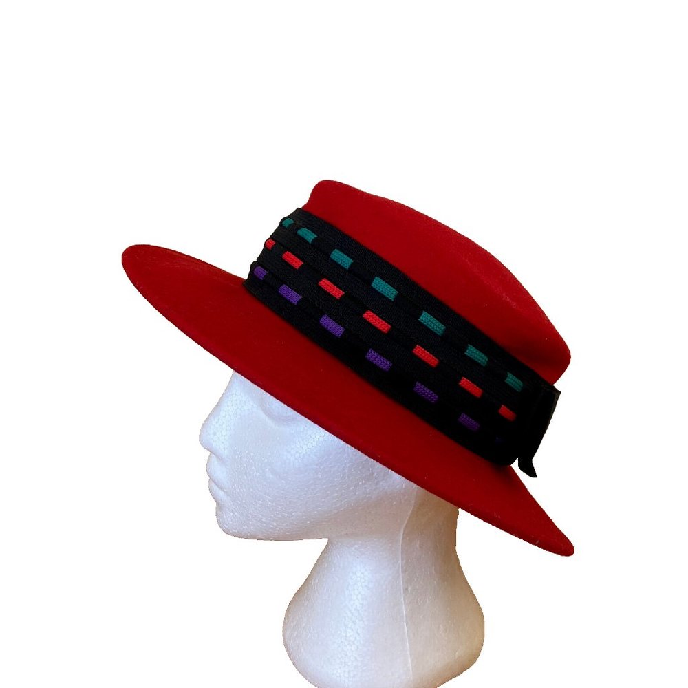 Red Felt Lady's Hat with Wide Brim Miss Bierner by Michael Howard Made in USA
